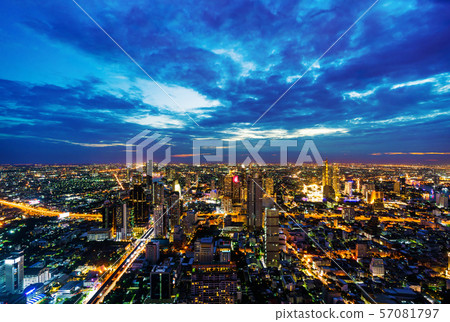 Bangkok city with Chao Phraya River at sunset, 57081797