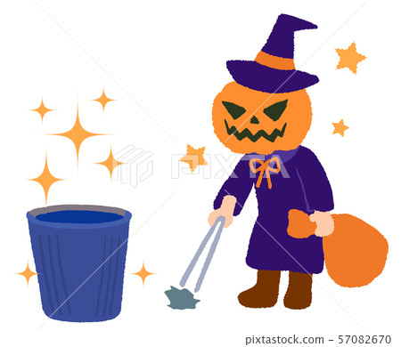 Halloween trash pickup cosplay pumpkin head 57082670
