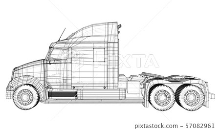 Truck, Oil trailer. Gasoline tanker. Created illustration of 3d. Wire-frame. Truck, Oil trailer. Gasoline tanker. Created illustration of 3d. Wire-frame. 57082961