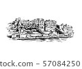 the building along river in Varanasi, India, hand draw sketch 57084250