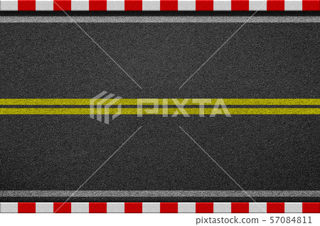 White line marking sign on black asphalt road. Red White line marking sign on black asphalt road. Red 57084811