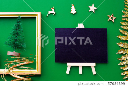 Blackboard top view with gold christmas and new 57084899