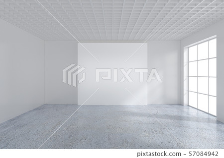 CEO office with white walls in an office area with a panoramic window. A large blank wall fragment 57084942