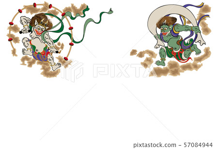 Wind god Raijin figure white background 57084944