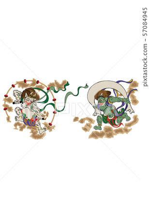 Wind god Raijin figure white background vertical 57084945