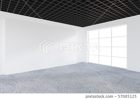 Empty office, white wall in front of panoramic window. Concept of new office. Empty white billboard 57085125