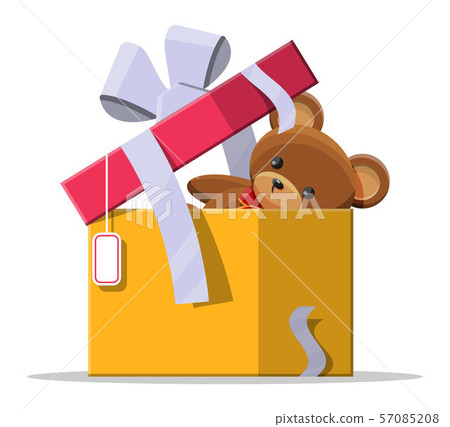 Teddy bear inside gift box 57085208