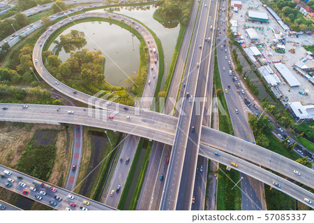 Aerial look down view intersection city transport 57085337