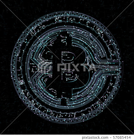 Bitcoin digital currency and world globe hologram, futuristic digital money and technology worldwide 57085454