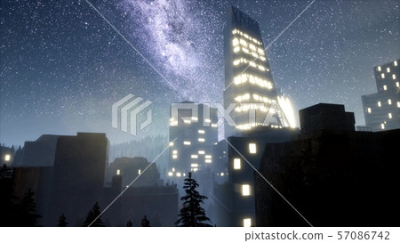 city skyscrapes at night with Milky Way stars city skyscrapes at night with Milky Way stars 57086742