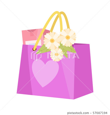 Paper Shopping Bag with Flowers and Gift, Present Package for Birthday, Xmas, Wedding, Anniversary Paper Shopping Bag with Flowers and Gift, Present Package for Birthday, Xmas, Wedding, Anniversary 57087194