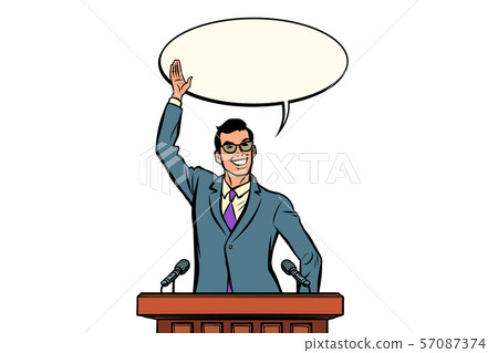 Businessman or politician speaker speaking at the podium 57087374