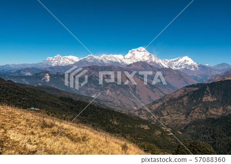 Nature view of Himalayan mountain range along pooh hill trekking route at Nepal. 57088360