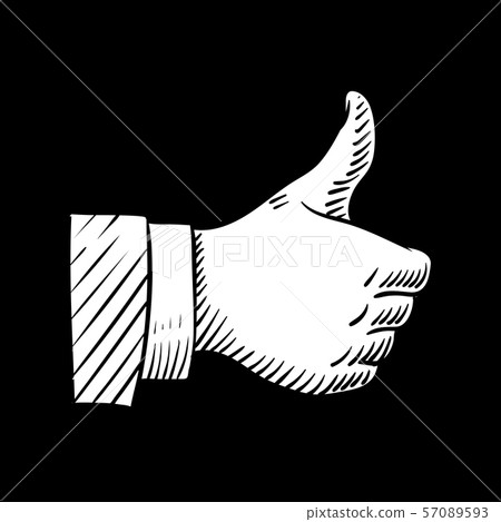 Hand drawn thumbs up vector element isolated on black 57089593