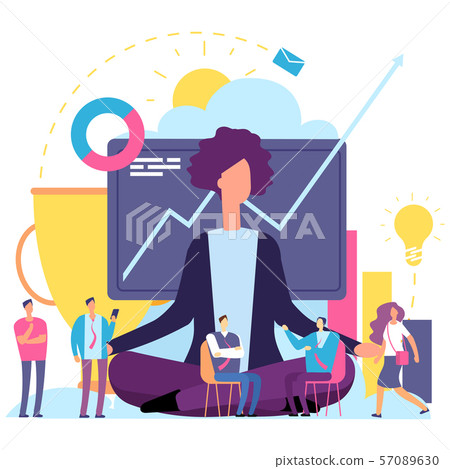 Meditation concept. Businesswoman in emotional mindfulness meditating of work process vector 57089630