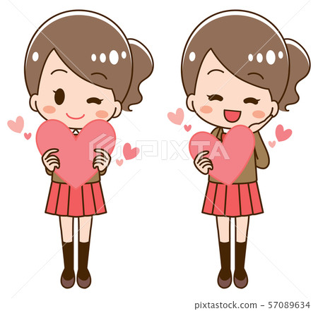 Illustration of a girl student holding a heart Illustration of a girl student holding a heart 57089634