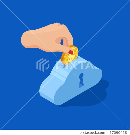 Hand drops dollar into bank. Save money vector concept Hand drops dollar into bank. Save money vector concept 57090458