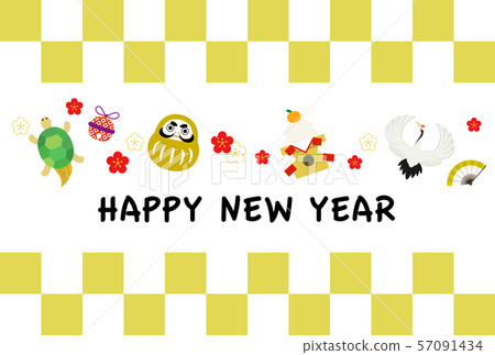 新年卡片模板(方格圖案和圖標) 新年卡片模板(方格圖案和圖標) 57091434