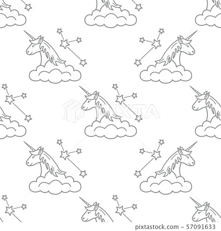 Pattern with magic unicorn, stars, clouds Pattern with magic unicorn, stars, clouds 57091633