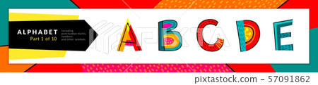 Font and alphabet. Vector stylized colorful ABC, D, E letters set. Typography design and Font and alphabet. Vector stylized colorful ABC, D, E letters set. Typography design and 57091862