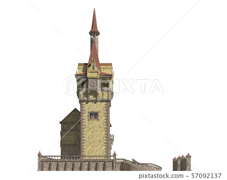 Fairy Tale Castle Isolated on White Background 3D Illustration 57092137