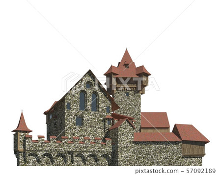 Fairy Tale Castle Isolated on White Background 3D Illustration 57092189