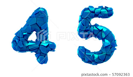 Number set 4, 5 made of 3d render plastic shards blue color. 57092363