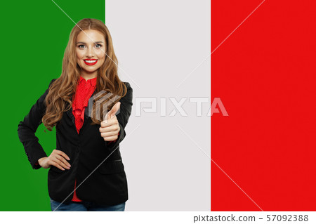 Love Italy concept. Happy woman with Italian flag Love Italy concept. Happy woman with Italian flag 57092388