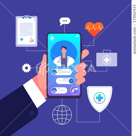 Online doctor concept. Medicine mobile phone app. Doctor consultant advices on smartphone screen 57092435
