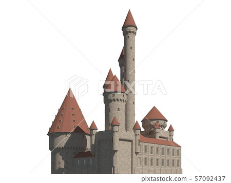 Fairy Tale Castle Isolated on White Background 3D Illustration 57092437