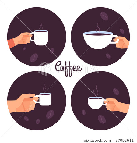 Hands holding cups of coffee vector icons set Hands holding cups of coffee vector icons set 57092611