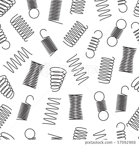 Metal springs seamless pattern. Steel coil spirals, flexible wire elastic lines endless vector Metal springs seamless pattern. Steel coil spirals, flexible wire elastic lines endless vector 57092908