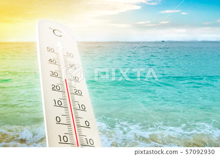 Heat wave on the beach thermometer shows in 57092930