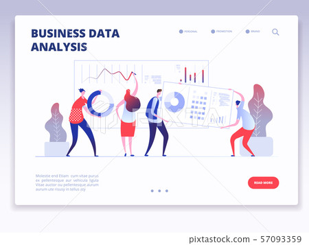 Landing page. People with dashboard and data charts infographic. Business analysis and statistics 57093359