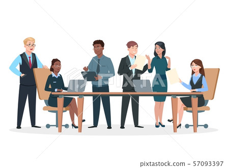 Business persons in office. Flat characters, professional men women work at table and computers 57093397