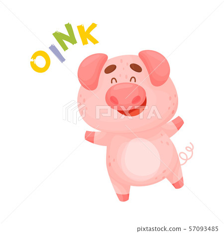 Cartoon pink pig. Vector illustration on a white background. 57093485