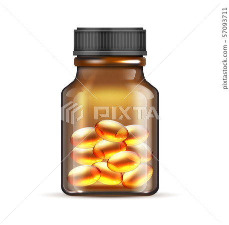 Realistic brown glass bottle with fish oil, omega 3 vitamin capsules isolated on white background Realistic brown glass bottle with fish oil, omega 3 vitamin capsules isolated on white background 57093711
