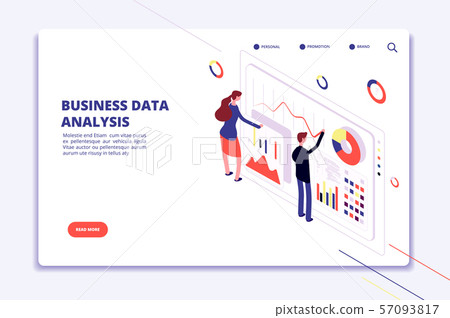 Data analysis. People work on business finance charts. Statistical surveillance. Big data isometric 57093817