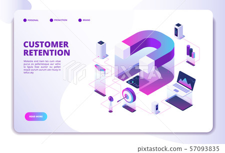 Customer retention isometric landing page. Client loyalty sale branding marketing, relationship 57093835
