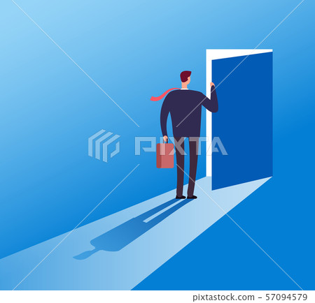 Businessman opening secret door. Opportunity, accessible entering. Risk solution and leadership Businessman opening secret door. Opportunity, accessible entering. Risk solution and leadership 57094579