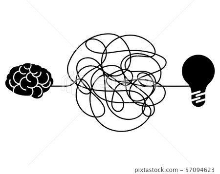Confused process, chaos line symbol. Tangled scribble idea, insane brain vector concept 57094623