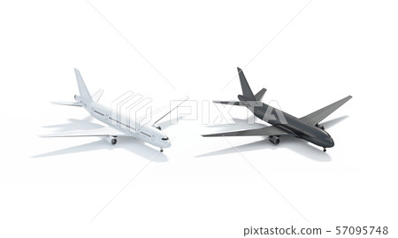 Blank black and white airplane mock up, side view isolated, 57095748