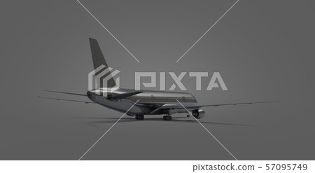 Blank black airplane mock up stand, backside view isolated, 57095749