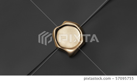 Blank gold wax stamp on paper envelope mockup, top view, 57095755