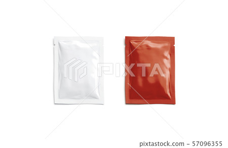 Blank red and white sachet packet mockup, isolated, top view, Blank red and white sachet packet mockup, isolated, top view, 57096355