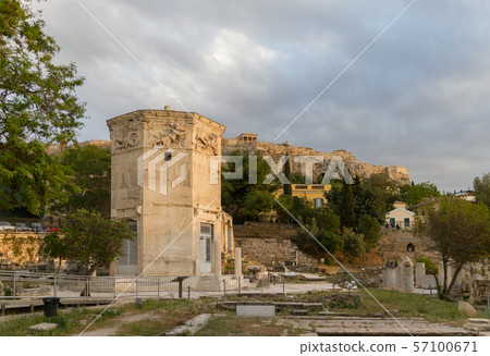 Tower of the Wind-gods in Roman Agora and Acropolis in the background Tower of the Wind-gods in Roman Agora and Acropolis in the background 57100671