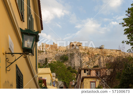 Plaka district in Athens Greece, with Acropolis in the background 57100673