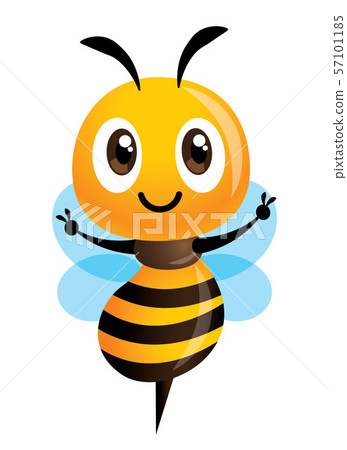 Cartoon cute bee showing Victory hand sign. Vector illustration isolated 57101185