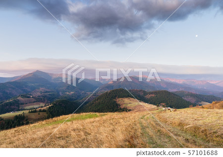 Autumn Landscape with road in a mountain village 57101688