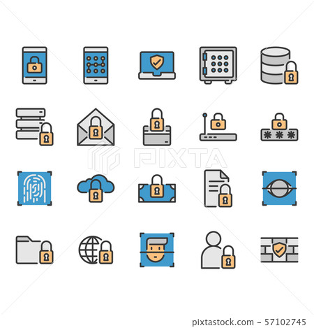 Security and protection related icon set Security and protection related icon set 57102745
